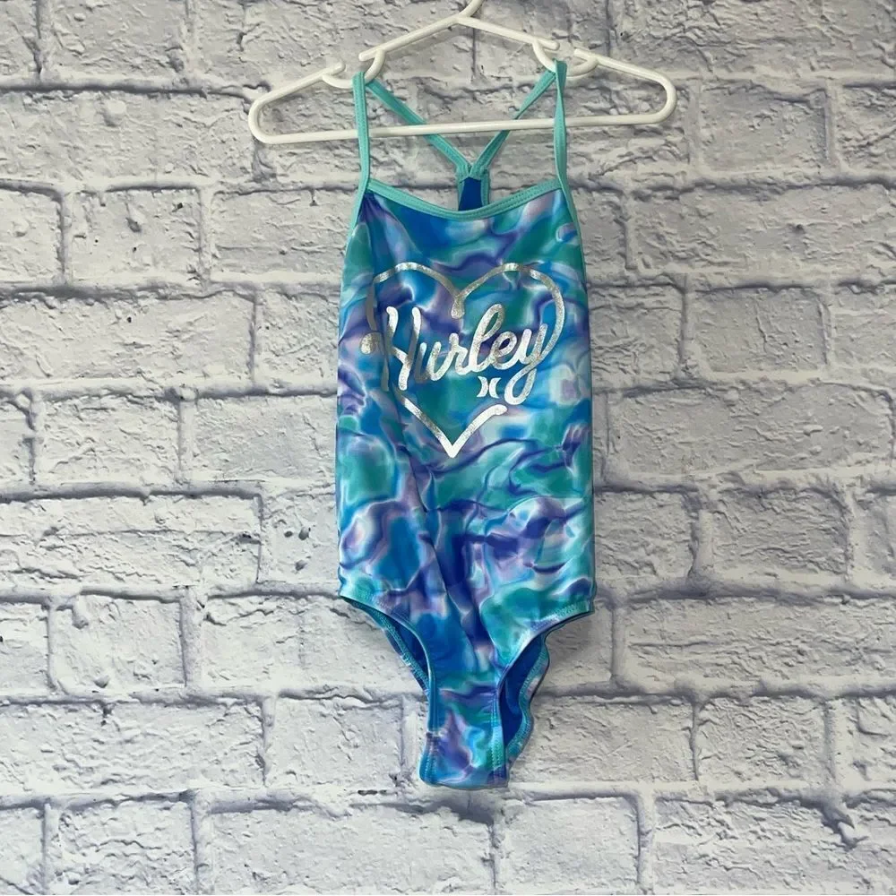 Hurley Girls Youth One-Piece Water Color Swimsuit UPF 50+ 5/6.